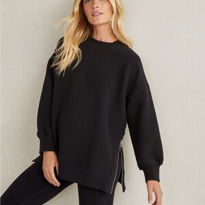 Black Oversized Sweatshirt with Side Zipper